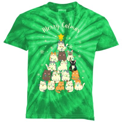 Merry Catmas Cute Cat Lover Christmas Kids Tie-Dye T-Shirt