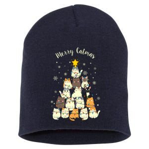 Merry Catmas Cute Cat Lover Christmas Short Acrylic Beanie