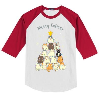 Merry Catmas Cute Cat Lover Christmas Kids Colorblock Raglan Jersey