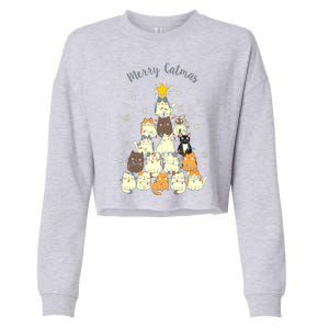 Merry Catmas Cute Cat Lover Christmas Cropped Pullover Crew