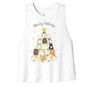 Merry Catmas Cute Cat Lover Christmas Women's Racerback Cropped Tank