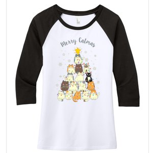 Merry Catmas Cute Cat Lover Christmas Women's Tri-Blend 3/4-Sleeve Raglan Shirt