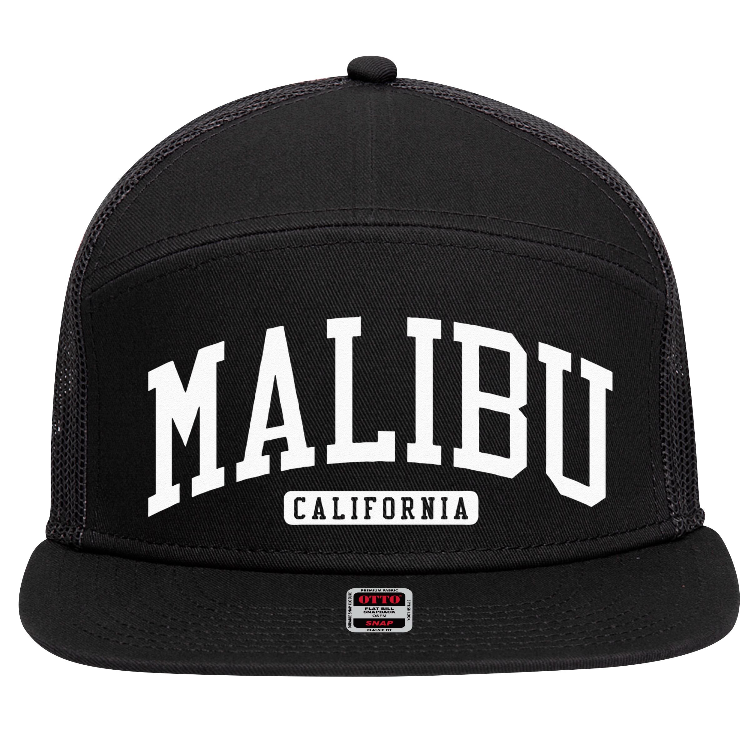 Malibu California CA College 7 Panel Mesh Trucker Snapback Hat