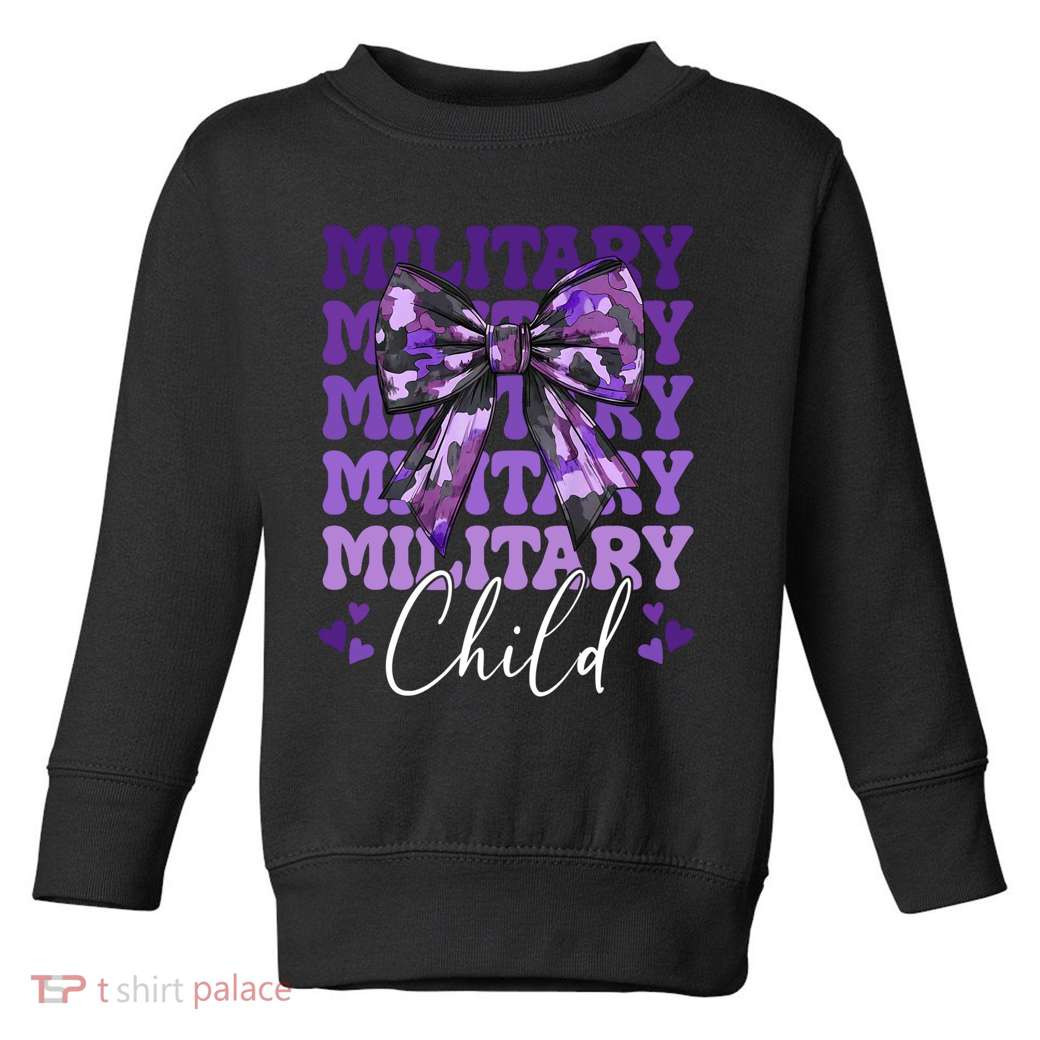 Military Child Coquette Bow Purple Up Camo Toddler Sweatshirt