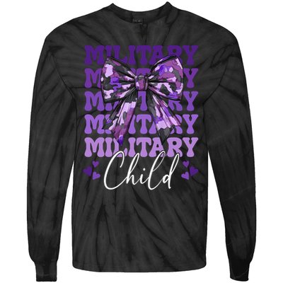 Military Child Coquette Bow Purple Up Camo Tie-Dye Long Sleeve Shirt