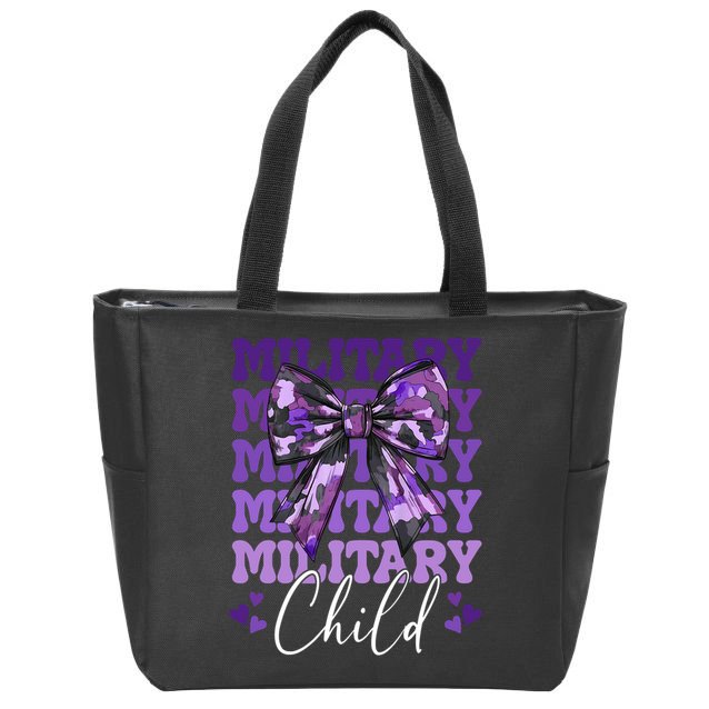 Military Child Coquette Bow Purple Up Camo Zip Tote Bag