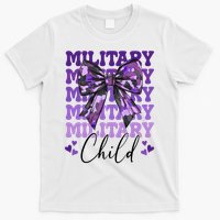 Military Child Coquette Bow Purple Up Camo T-Shirt