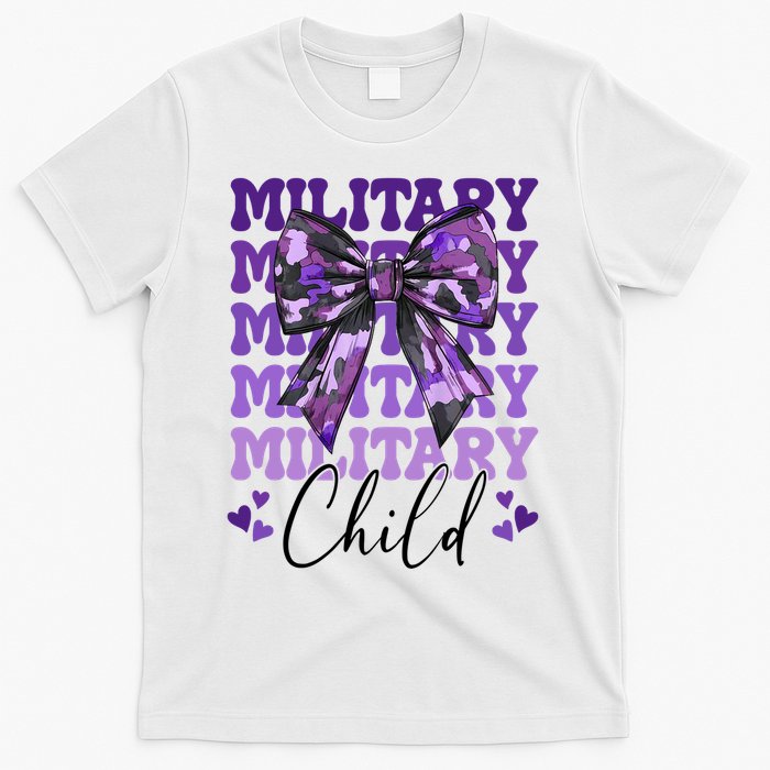 Military Child Coquette Bow Purple Up Camo T-Shirt