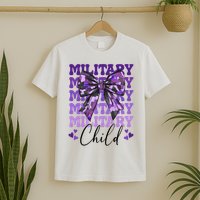 Military Child Coquette Bow Purple Up Camo T-Shirt