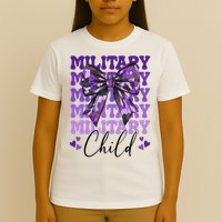 Military Child Coquette Bow Purple Up Camo T-Shirt