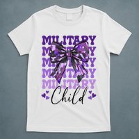 Military Child Coquette Bow Purple Up Camo T-Shirt