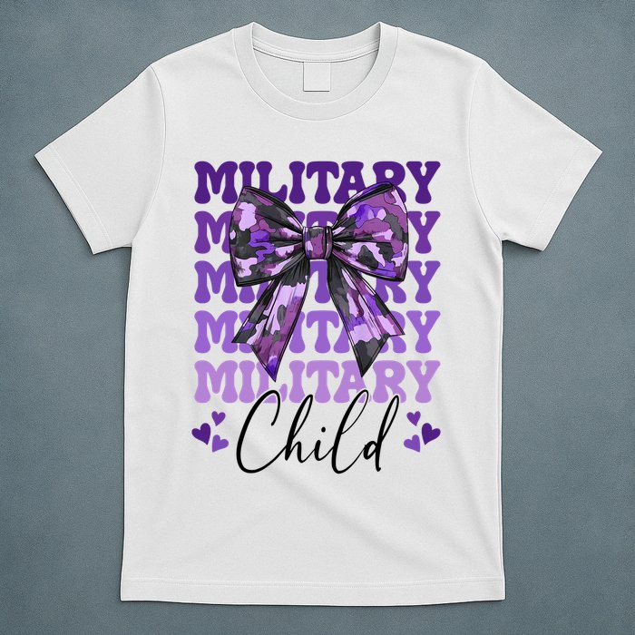 Military Child Coquette Bow Purple Up Camo T-Shirt