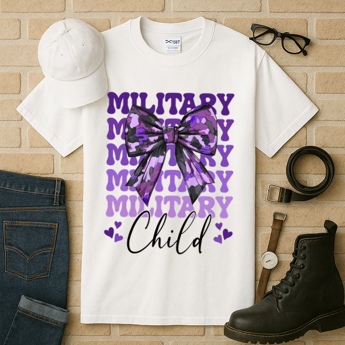 Military Child Coquette Bow Purple Up Camo Tall T-Shirt