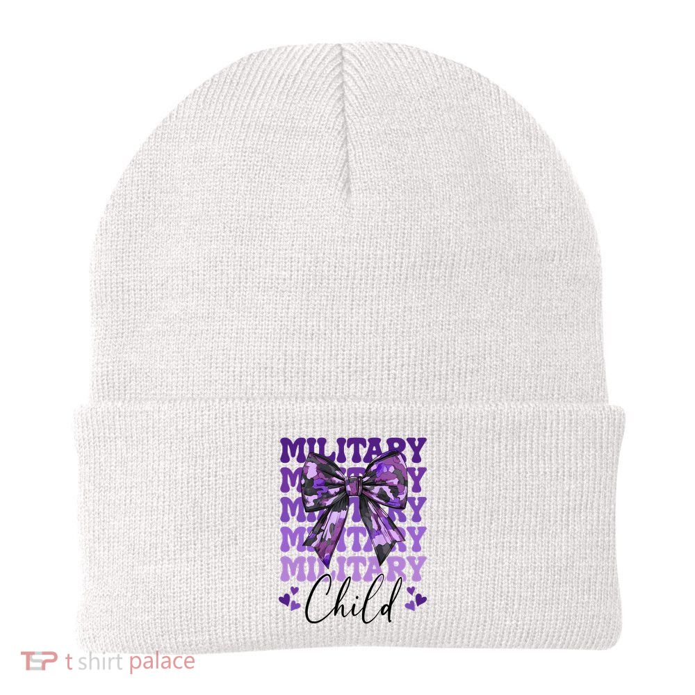 Military Child Coquette Bow Purple Up Camo Knit Cap Winter Beanie