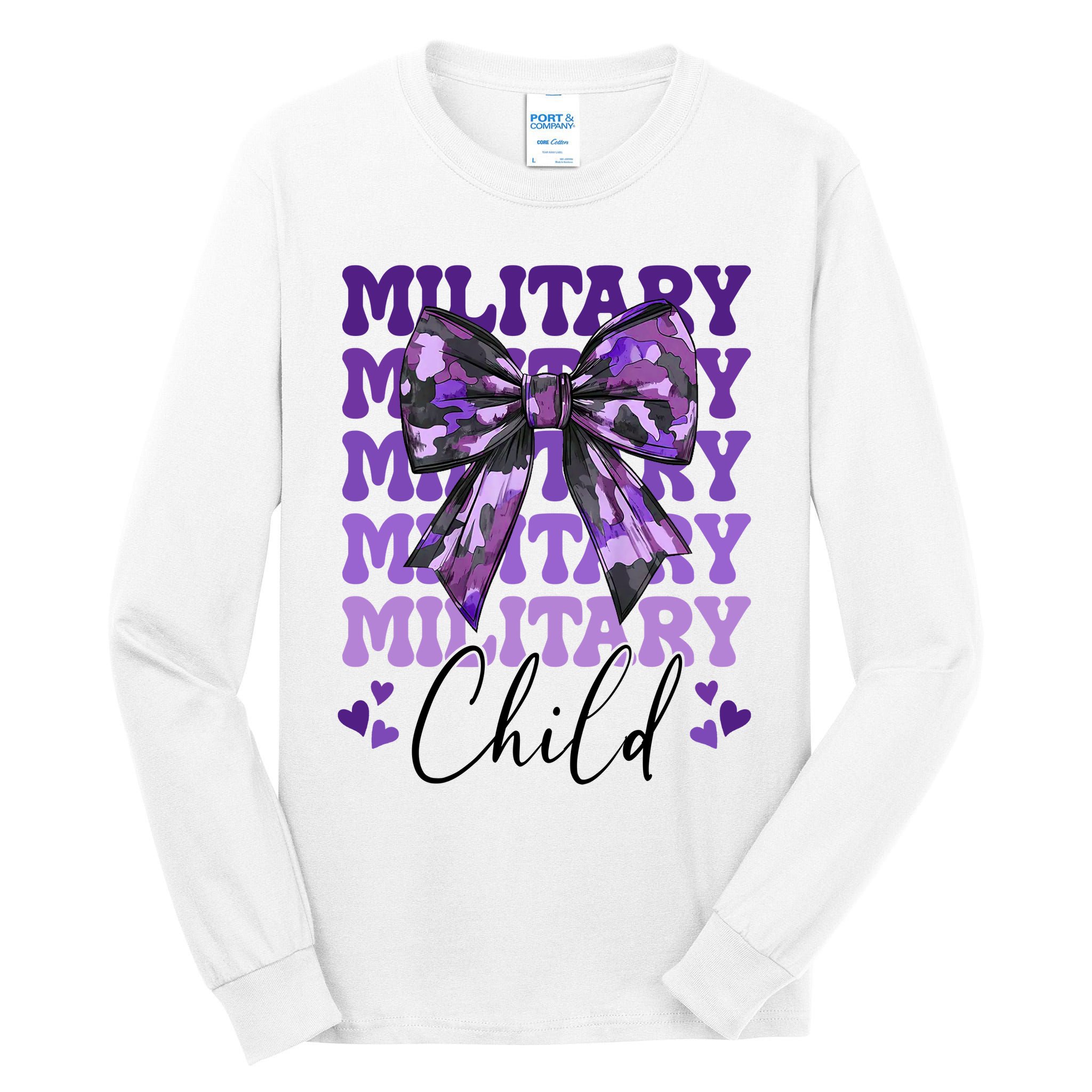 Military Child Coquette Bow Purple Up Camo Tall Long Sleeve T-Shirt