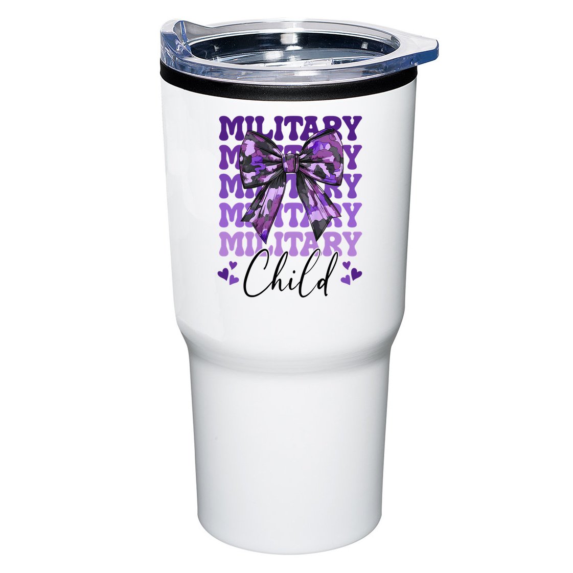 Military Child Coquette Bow Purple Up Camo Tumbler