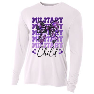 Military Child Coquette Bow Purple Up Camo Cooling Performance Long Sleeve Crew