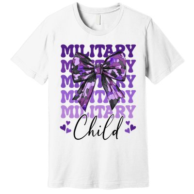 Military Child Coquette Bow Purple Up Camo Premium T-Shirt