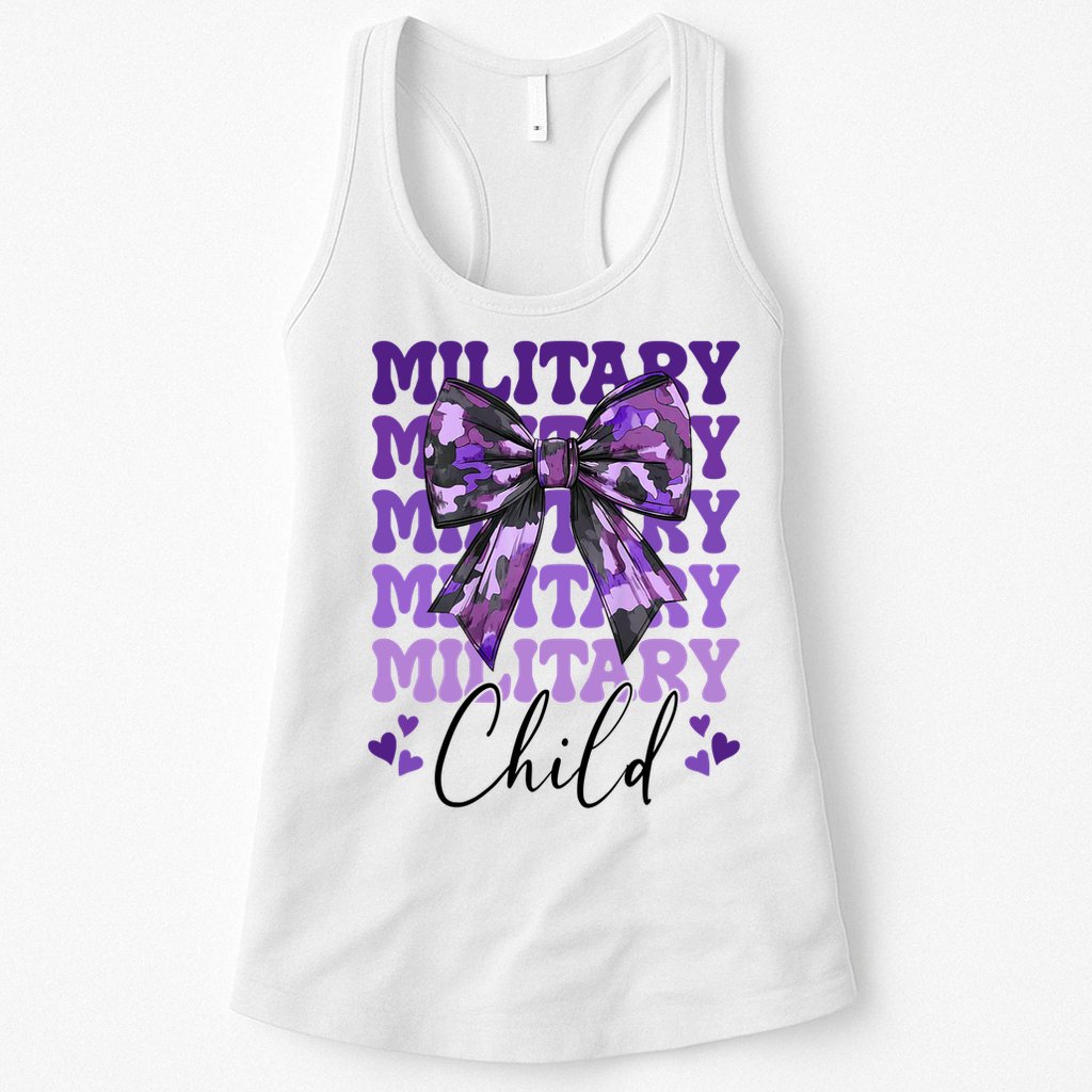 Military Child Coquette Bow Purple Up Camo Womens Tank Top