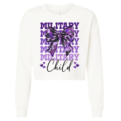Military Child Coquette Bow Purple Up Camo Cropped Pullover Crew
