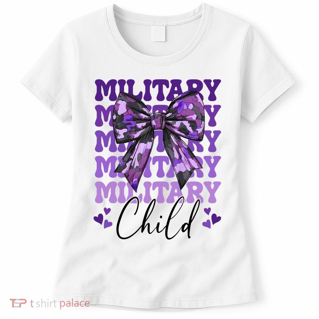 Military Child Coquette Bow Purple Up Camo Womens T-Shirt