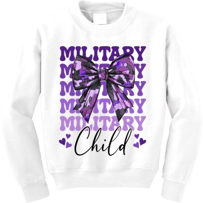 Military Child Coquette Bow Purple Up Camo Kids Sweatshirt