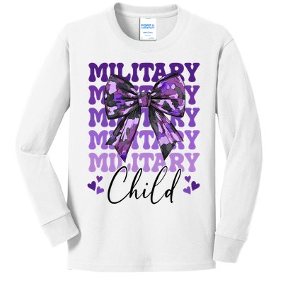 Military Child Coquette Bow Purple Up Camo Kids Long Sleeve Shirt