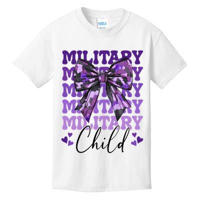 Military Child Coquette Bow Purple Up Camo Kids T-Shirt