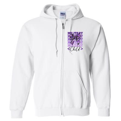Military Child Coquette Bow Purple Up Camo Full Zip Hoodie
