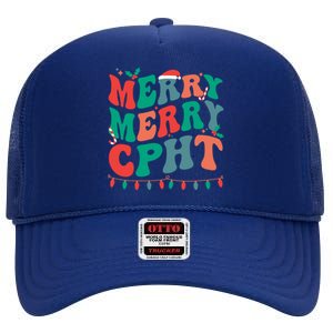 Merry Cpht Christmas Certified Pharmacy Technician Xmas Gift High Crown Mesh Back Trucker Hat