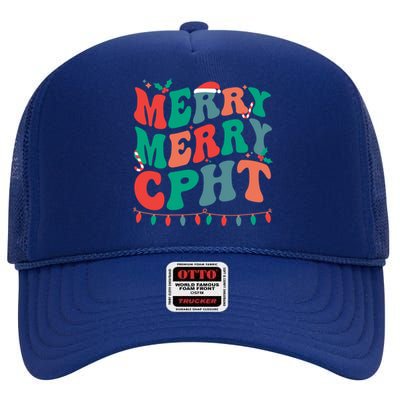 Merry Cpht Christmas Certified Pharmacy Technician Xmas Gift High Crown Mesh Back Trucker Hat