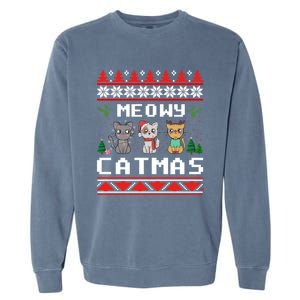 Meowy Catmas Cute Cats Funny Christmas Xmas Ugly Style Gift Garment-Dyed Sweatshirt