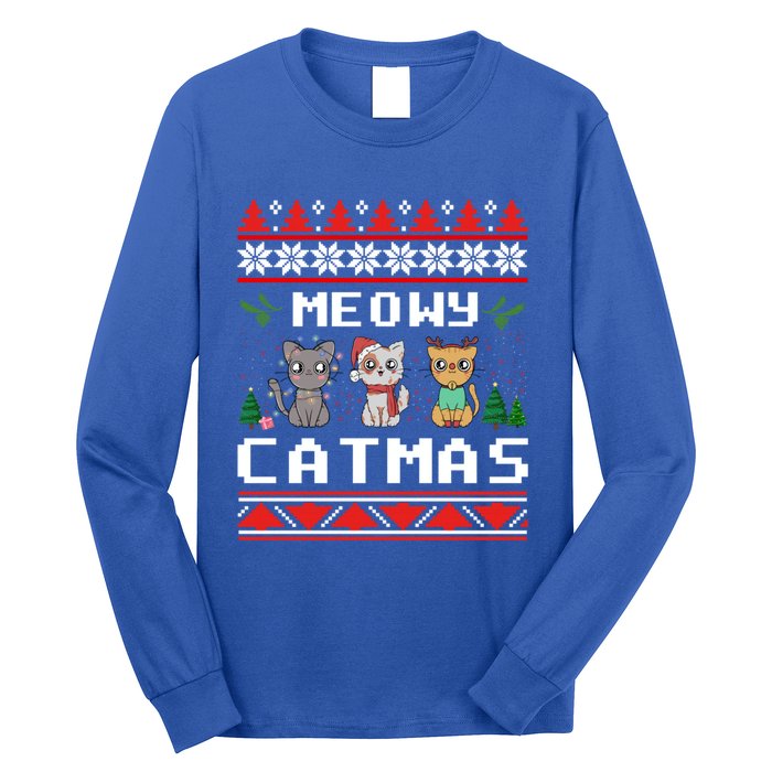 Meowy Catmas Cute Cats Funny Christmas Xmas Ugly Style Gift Long Sleeve Shirt