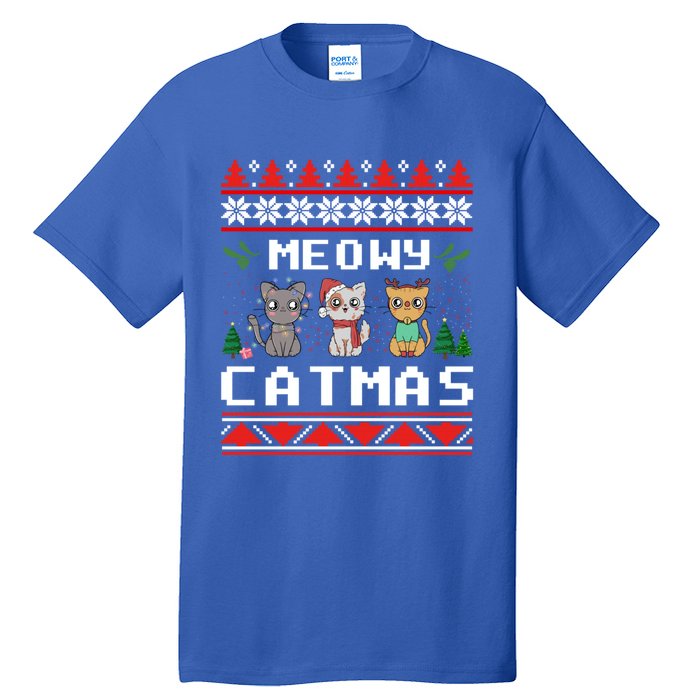 Meowy Catmas Cute Cats Funny Christmas Xmas Ugly Style Gift Tall T-Shirt