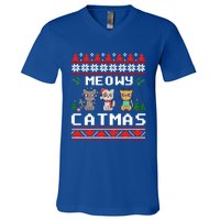 Meowy Catmas Cute Cats Funny Christmas Xmas Ugly Style Gift V-Neck T-Shirt