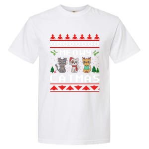 Meowy Catmas Cute Cats Funny Christmas Xmas Ugly Style Gift Garment-Dyed Heavyweight T-Shirt