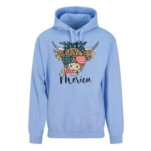 Merica Cow Cute Highland Cow With Bandana USA Fourth Of July Unisex Surf Hoodie