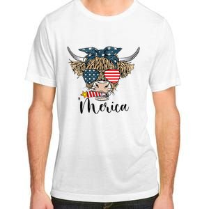 Merica Cow Cute Highland Cow With Bandana USA Fourth Of July Adult ChromaSoft Performance T-Shirt