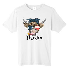 Merica Cow Cute Highland Cow With Bandana USA Fourth Of July Tall Fusion ChromaSoft Performance T-Shirt