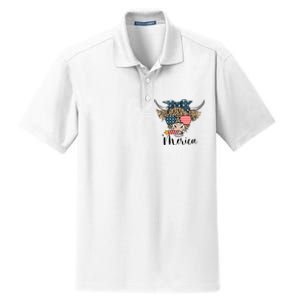 Merica Cow Cute Highland Cow With Bandana USA Fourth Of July Dry Zone Grid Polo