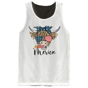 Merica Cow Cute Highland Cow With Bandana USA Fourth Of July Mesh Reversible Basketball Jersey Tank