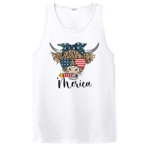 Merica Cow Cute Highland Cow With Bandana USA Fourth Of July PosiCharge Competitor Tank