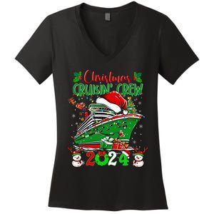 Merry Cruisemas Cruise 2024 Funny Christmas Cruisin Crew Women's V-Neck T-Shirt