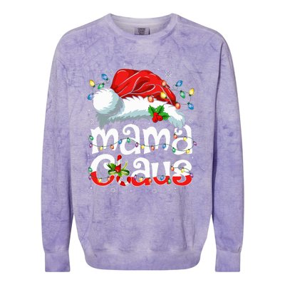 Mama Claus Christmas Lights Santa Hat Pajama Family Matching  Colorblast Crewneck Sweatshirt