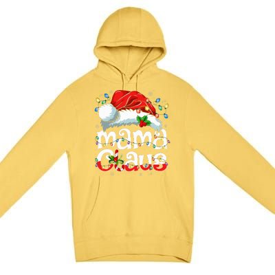 Mama Claus Christmas Lights Santa Hat Pajama Family Matching  Premium Pullover Hoodie