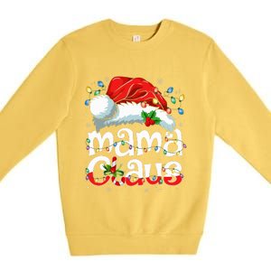 Mama Claus Christmas Lights Santa Hat Pajama Family Matching  Premium Crewneck Sweatshirt