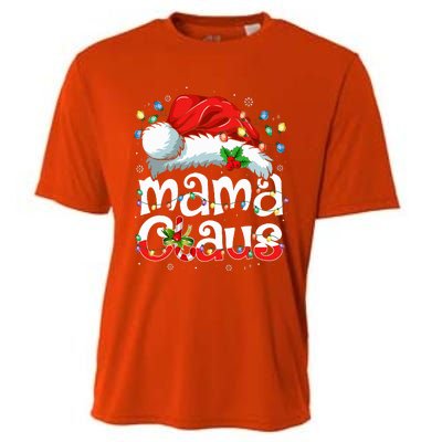 Mama Claus Christmas Lights Santa Hat Pajama Family Matching  Cooling Performance Crew T-Shirt