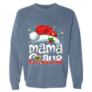 Mama Claus Christmas Lights Santa Hat Pajama Family Matching  Garment-Dyed Sweatshirt