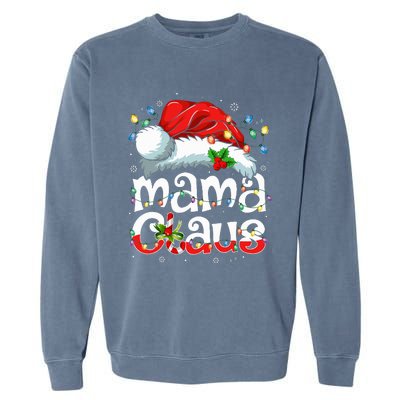 Mama Claus Christmas Lights Santa Hat Pajama Family Matching  Garment-Dyed Sweatshirt