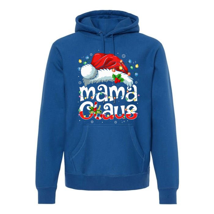 Mama Claus Christmas Lights Santa Hat Pajama Family Matching  Premium Hoodie